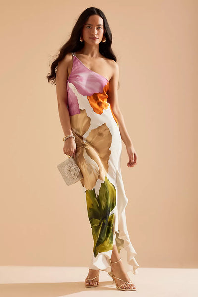 One Shoulder Maxi Flower Dress