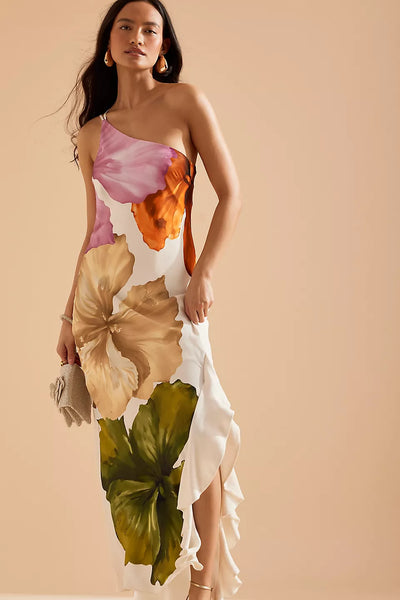 One Shoulder Maxi Flower Dress