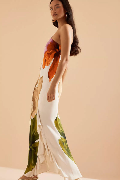 One Shoulder Maxi Flower Dress