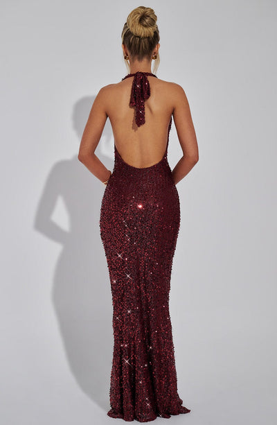 Victoria Maxi Dress - Wine Lined