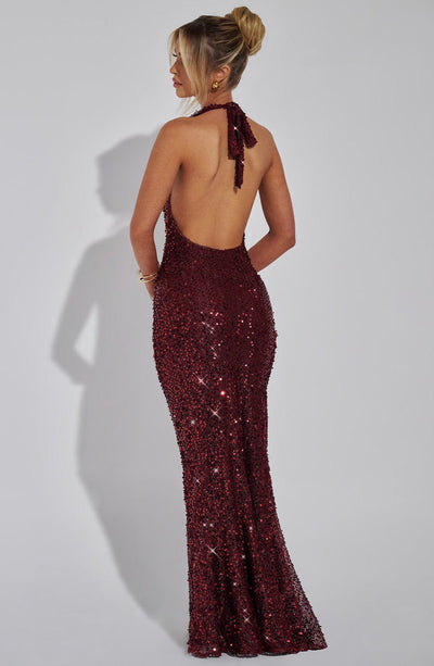 Victoria Maxi Dress - Wine Lined