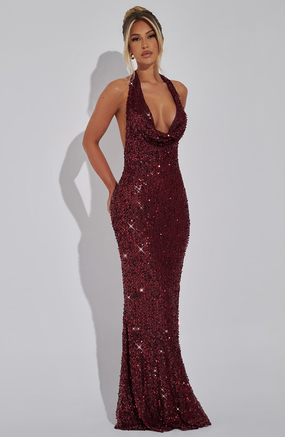 Victoria Maxi Dress - Wine Lined