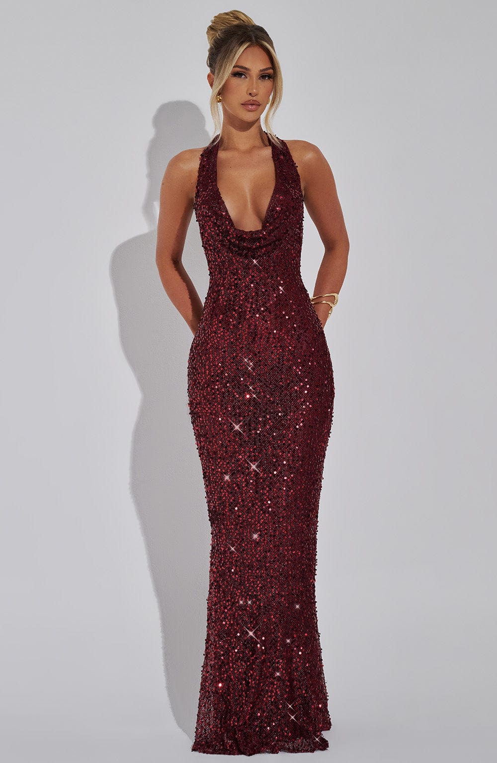 Victoria Maxi Dress - Wine Lined